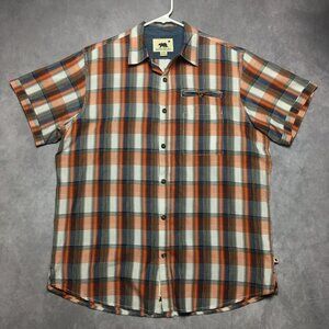 Dakota Grizzly Mens Plaid Shirt size Large Short Sleeve Button Up Pocket Cotton‎